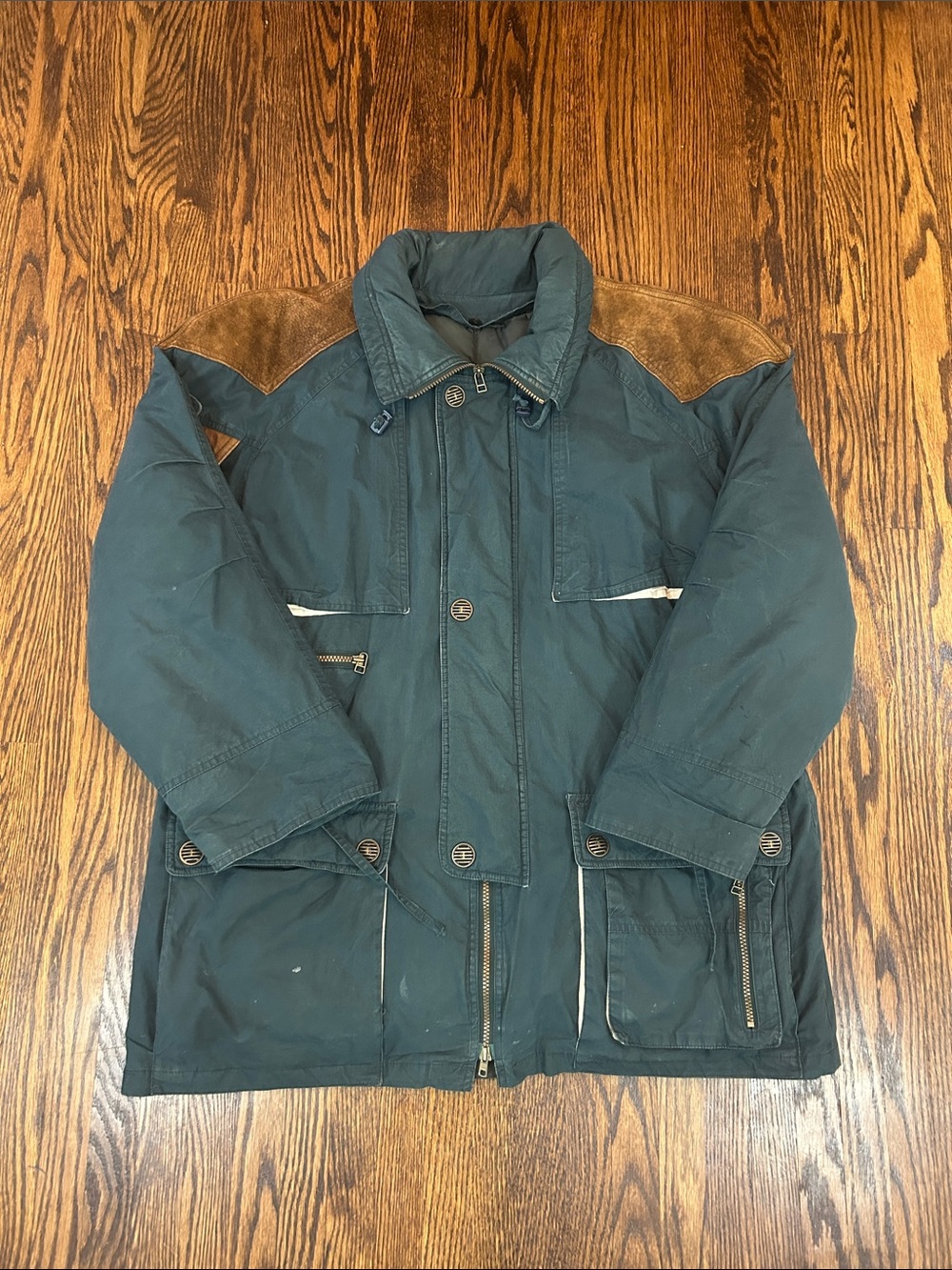 Vintage 90s Winter Jacket with Removable Lining and Leather Accents